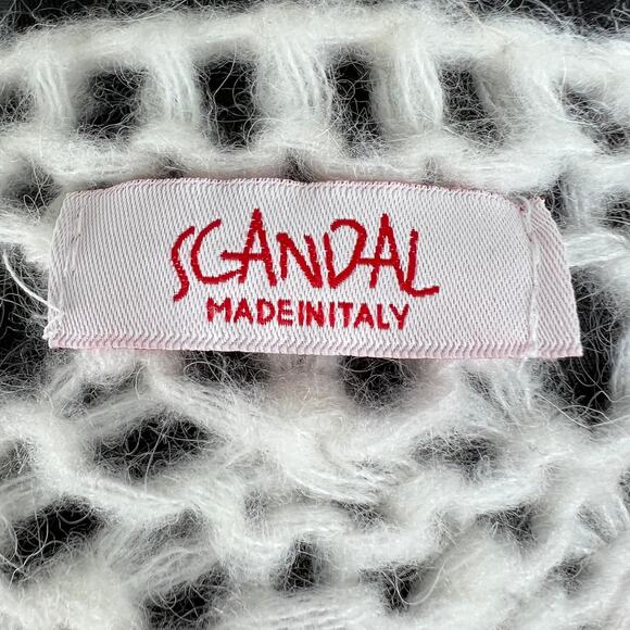 SCANDAL White Scoop Neck Open Knit Pullover Mohair Wool Blend Sweater S ITALY - Picture 5 of 6